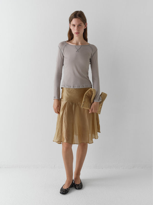 Gimaguas Maura Top Grey Semi-sheer Top For Women With Contrast Seams