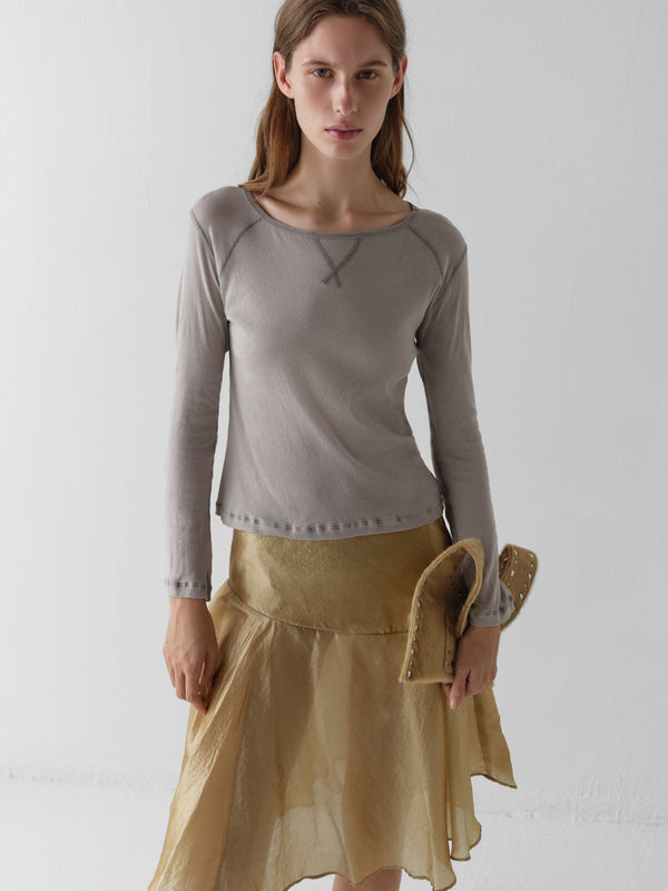 Gimaguas Maura Top Grey Semi-sheer Top For Women With Contrast Seams