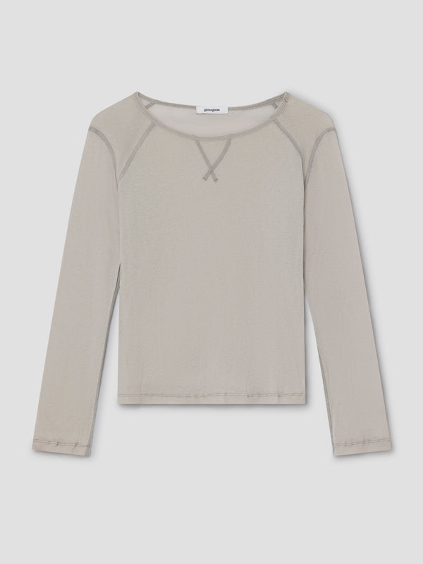 gimaguas Maura Top Grey semi-sheer top for women with contrast seams