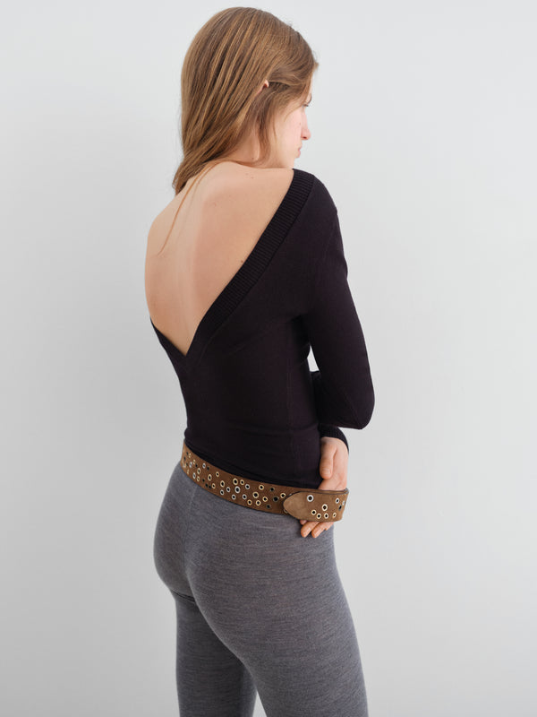 Gimaguas Natalie Jumper Black Ribbed Jumper For Women With Open V-back