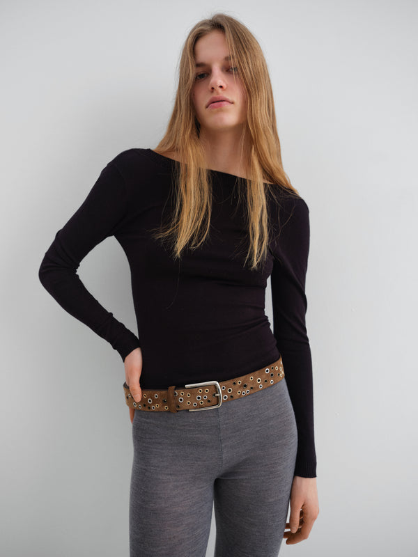 Gimaguas Natalie Jumper Black Ribbed Jumper For Women With Open V-back