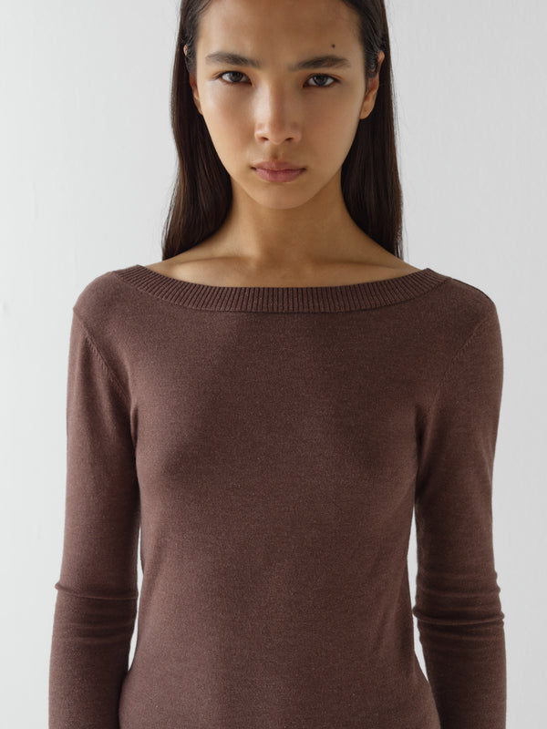 Gimaguas Natalie Jumper Brown Ribbed Jumper For Women With Open V-back
