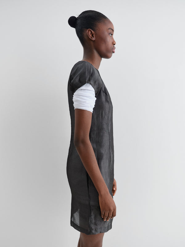 Gimaguas Raer Dress Black Crinkled Mini Dress For Women With Puff Sleeves