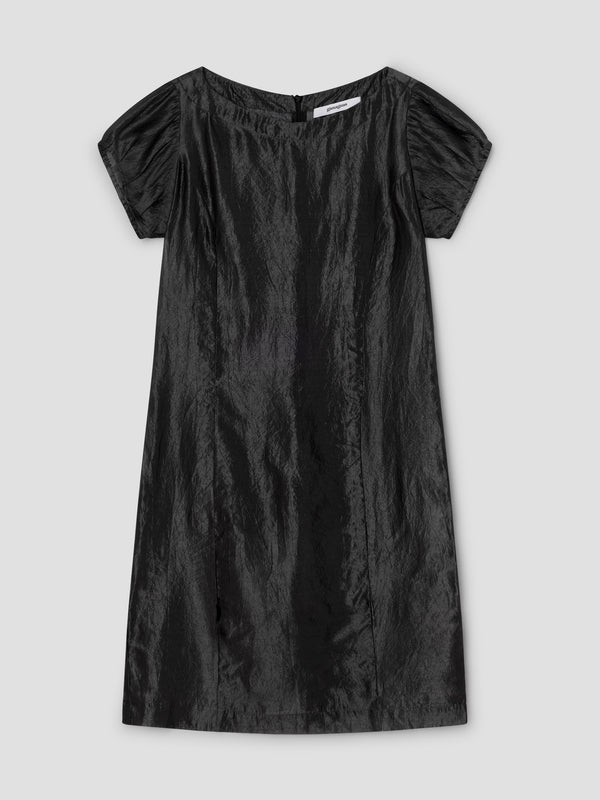 gimaguas Raer Dress Black crinkled mini dress for women with puff sleeves