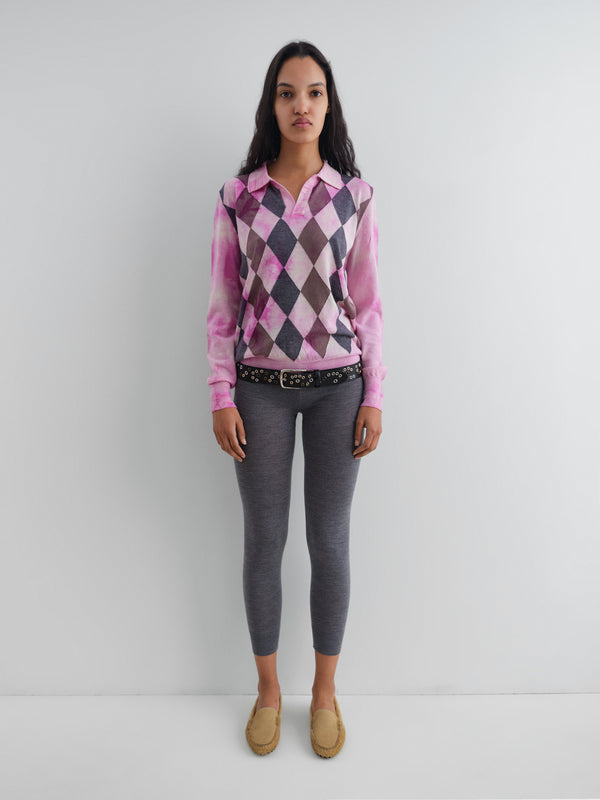 Gimaguas Rory Polo Pink Tie-dye Wool Polo For Women With Diamond Pattern