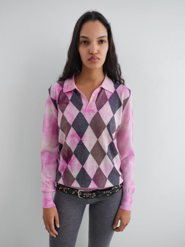 Gimaguas Rory Polo Pink Tie-dye Wool Polo For Women With Diamond Pattern