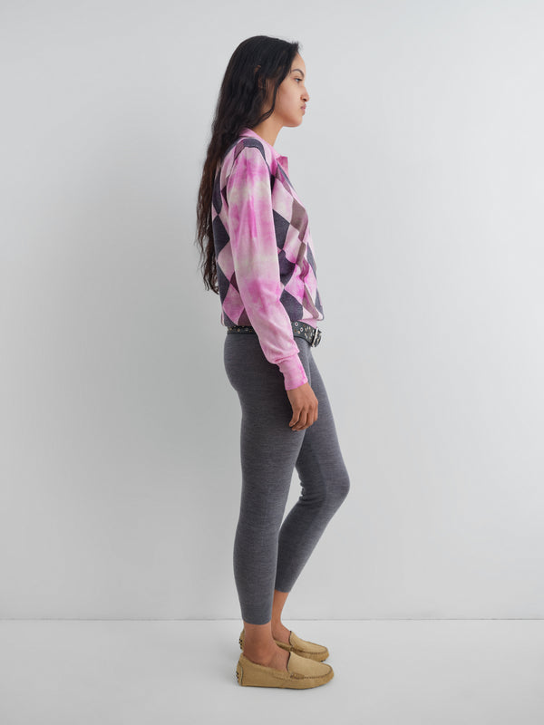 Gimaguas Rory Polo Pink Tie-dye Wool Polo For Women With Diamond Pattern