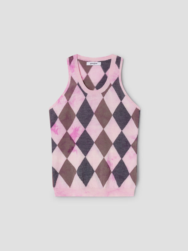 Gimaguas Rory Top Pink Wool Tank Top With Tie-dye Diamond Print