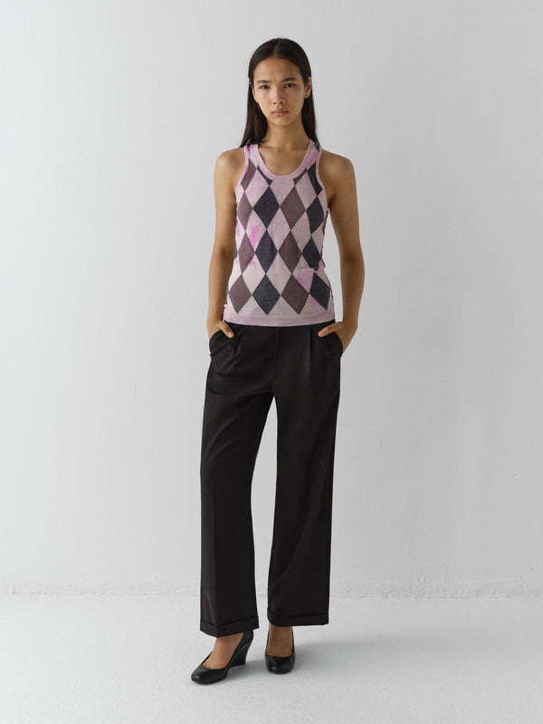 Gimaguas Rory Top Pink Wool Tank Top With Tie-dye Diamond Print