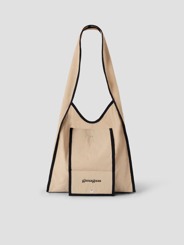 gimaguas Shopping Bag Foldable beige canvas shoulder bag for women with black trim