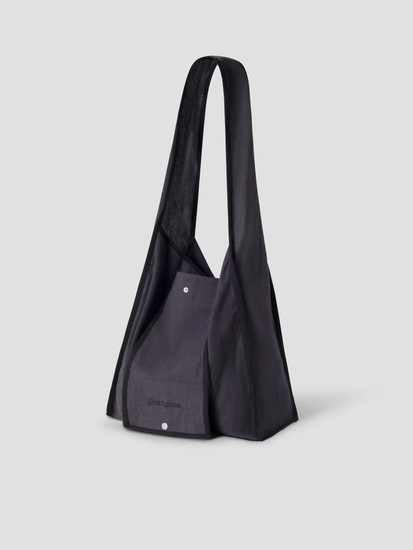 Gimaguas Shopping Bag Foldable Black Canvas Shoulder Bag For Women With Tonal Trim