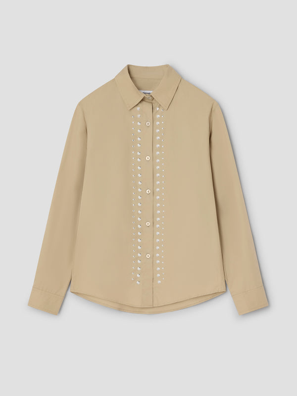 Gimaguas Sky Shirt Beige Poplin Shirt For Women With Silver Studs