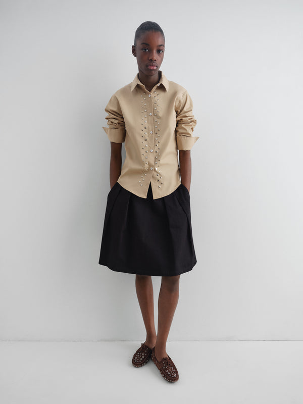 Gimaguas Sky Shirt Beige Poplin Shirt For Women With Silver Studs