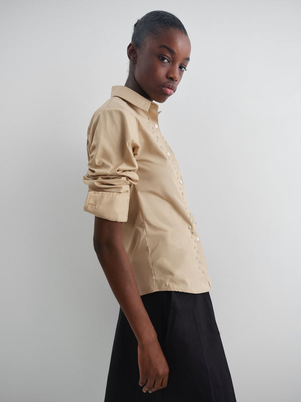 Gimaguas Sky Shirt Beige Poplin Shirt For Women With Silver Studs