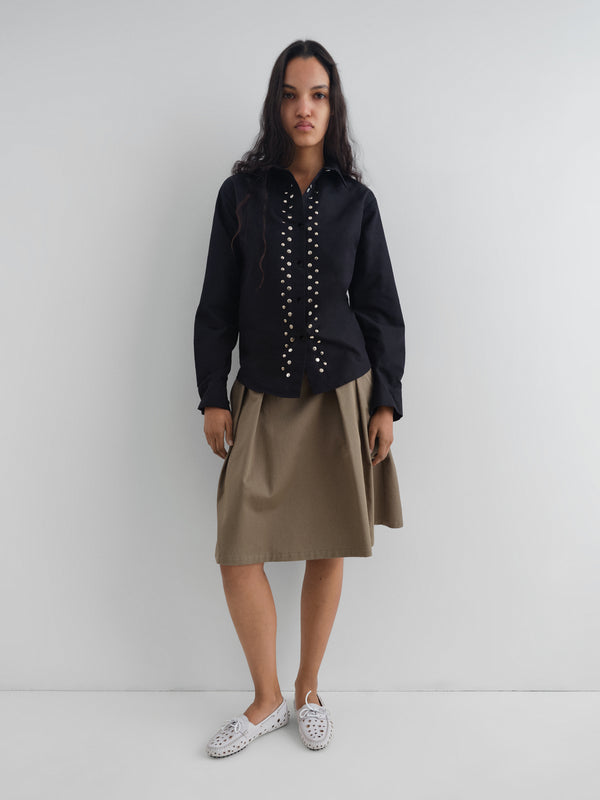 Gimaguas Sky Shirt Black Poplin Shirt For Women With Silver Studs