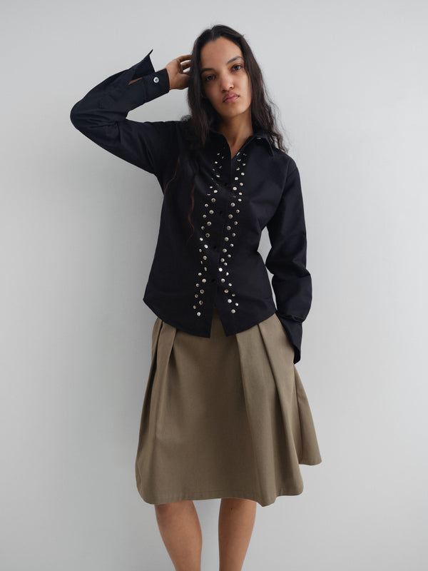 Gimaguas Sky Shirt Black Poplin Shirt For Women With Silver Studs