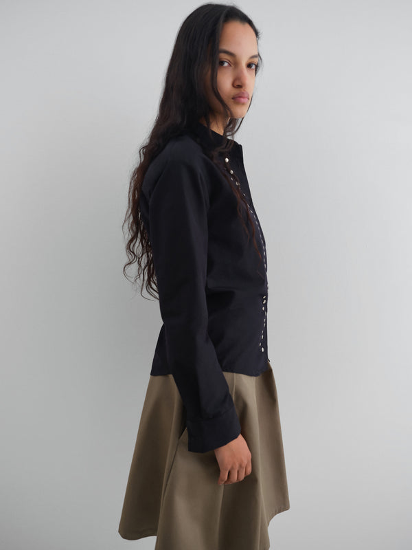 Gimaguas Sky Shirt Black Poplin Shirt For Women With Silver Studs
