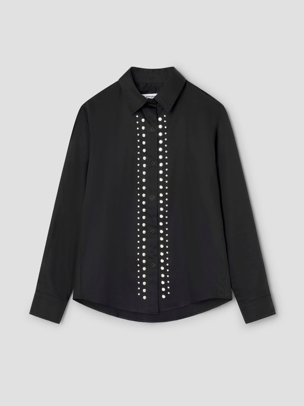 gimaguas Sky Shirt Black poplin shirt for women with silver studs