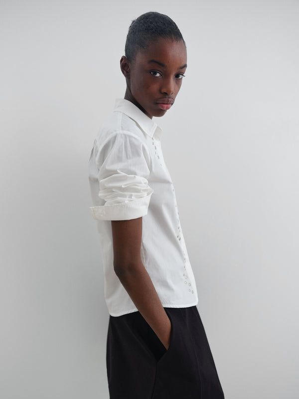 Gimaguas Sky Shirt White Poplin Shirt For Women With Silver Studs