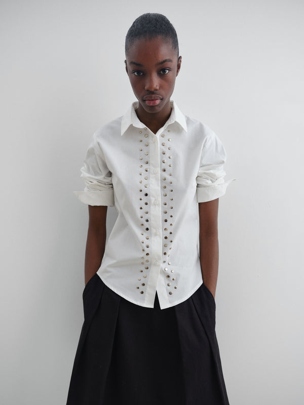 gimaguas Sky Shirt White poplin shirt for women with silver studs
