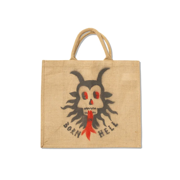 Gimme Five AVAILABLE NOWHERE BORN IN HELL SCRIM TOTE BAG WITH SMALL POUCH (NATURAL)