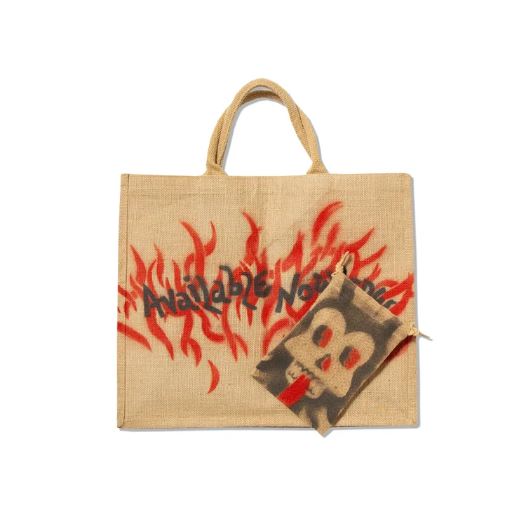 gimme five AVAILABLE NOWHERE BORN IN HELL SCRIM TOTE BAG WITH SMALL POUCH (NATURAL)