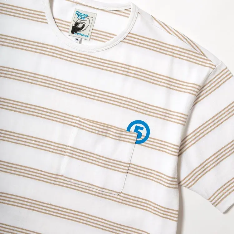 Gimme Five GIMME 5 X ARPENTEUR STRIPE POCKET TEE W/ 5 (WHITE/BEIGE)