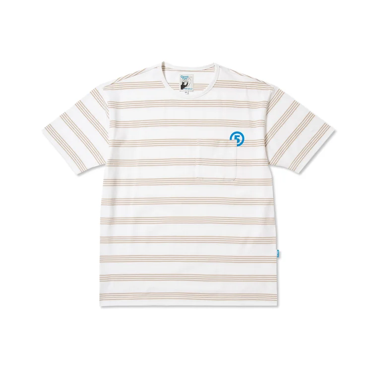 gimme five GIMME 5 x ARPENTEUR STRIPE POCKET TEE W/ 5 (WHITE/BEIGE)