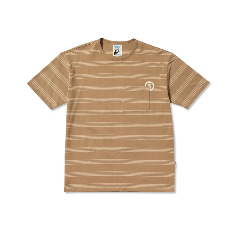 gimme five GIMME 5 x ARPENTEUR STRIPED POCKET TEE W/ 5 (BEIGE/WHITE)