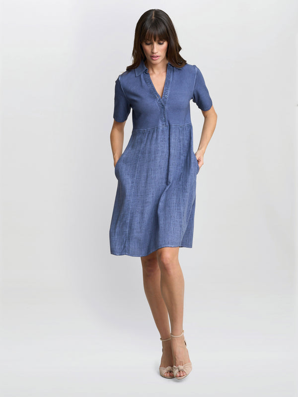 Gina Bacconi Aaliyah Chambray Demin And Jersey Dress