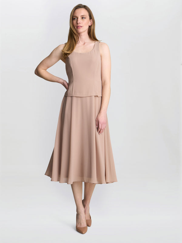 Gina Bacconi Adele Soutache Lace Jacket With Chiffon Dress Latte