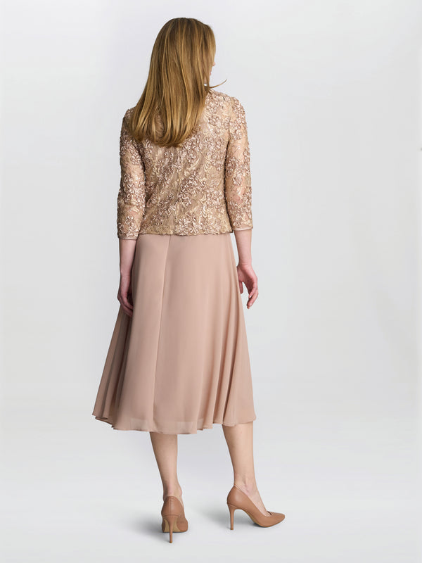 Gina Bacconi Adele Soutache Lace Jacket With Chiffon Dress Latte