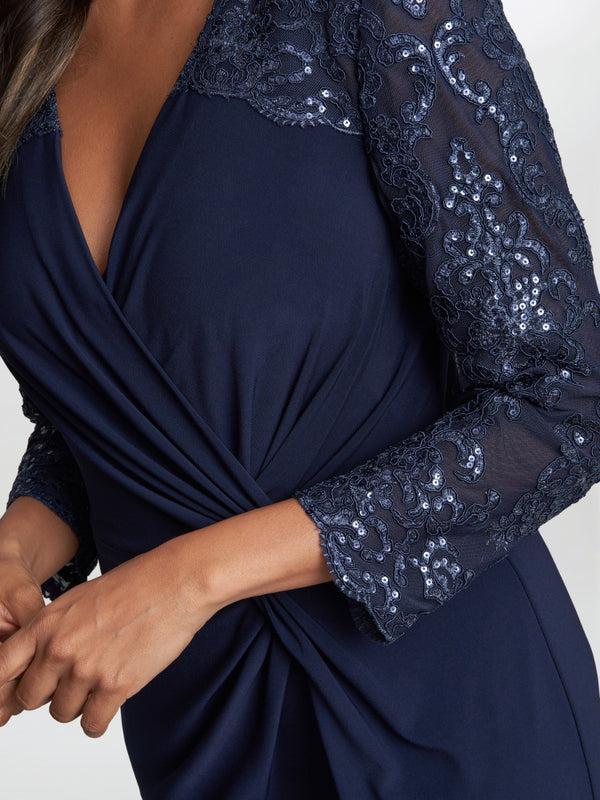 Gina Bacconi Alberta Short Surplice Neckline Sheath Dress