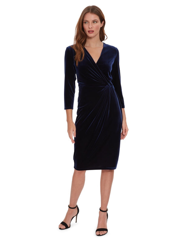 Gina Bacconi Alexxia Velvet Wrap Dress With Knot NAVY