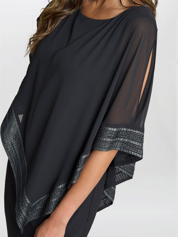 Gina Bacconi Amber Maxi Asymmetrical Cape Dress Black / Silver