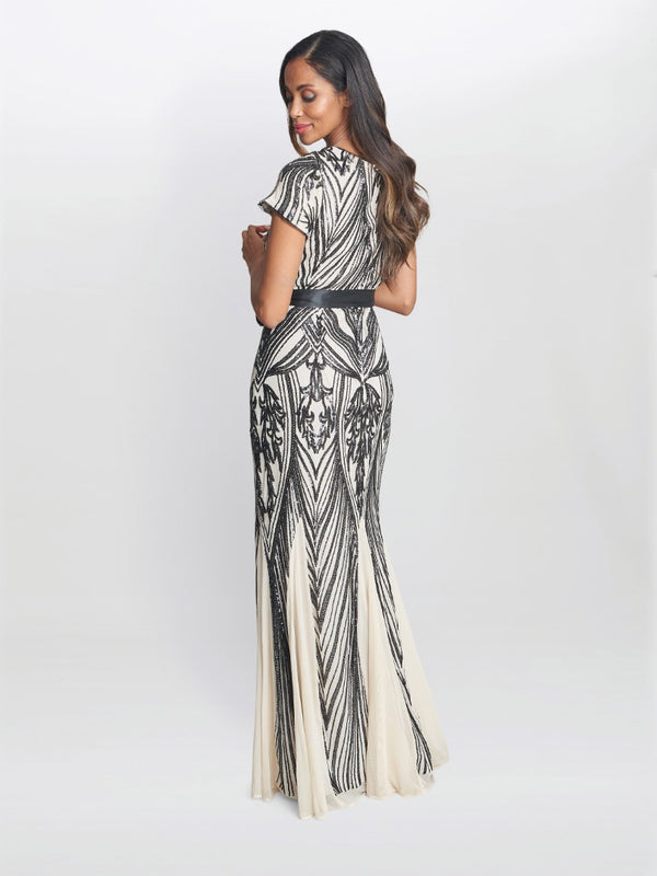 Gina Bacconi Amelia Sweetheart Neck Embroidered Maxi Dress