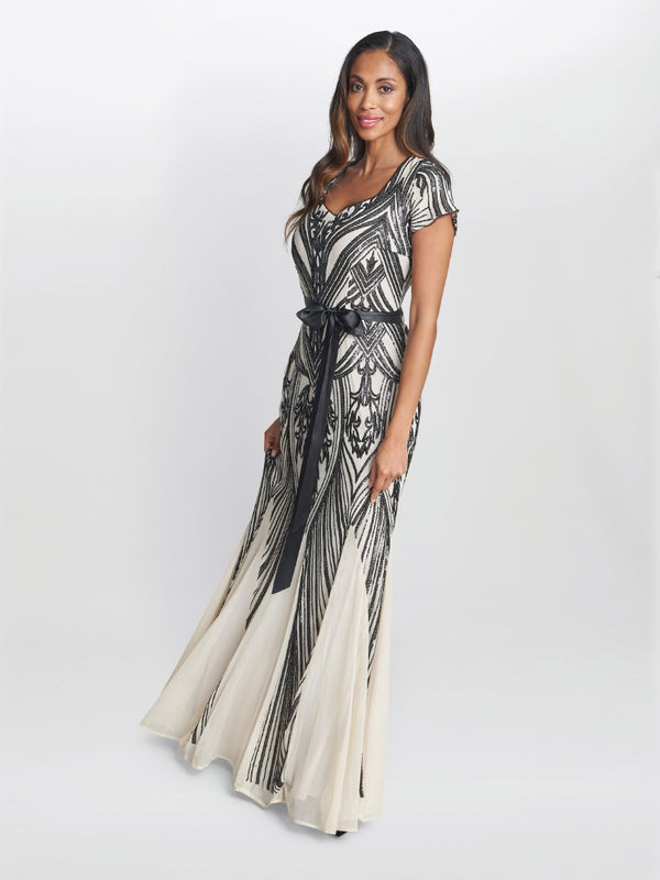 Gina Bacconi Amelia Sweetheart Neck Embroidered Maxi Dress