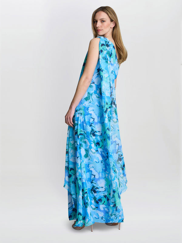 Gina Bacconi Amelie Printed Chiffon Maxi Dress With Beaded Shoulder