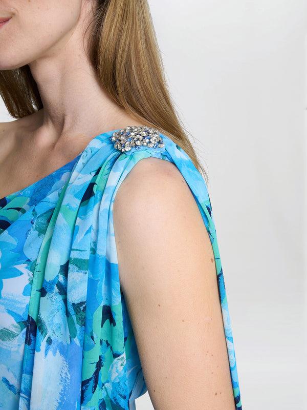 Gina Bacconi Amelie Printed Chiffon Maxi Dress With Beaded Shoulder