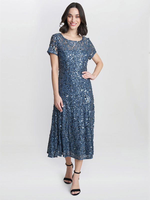 Gina Bacconi Andrea A-line Dress With Illusion Neckline