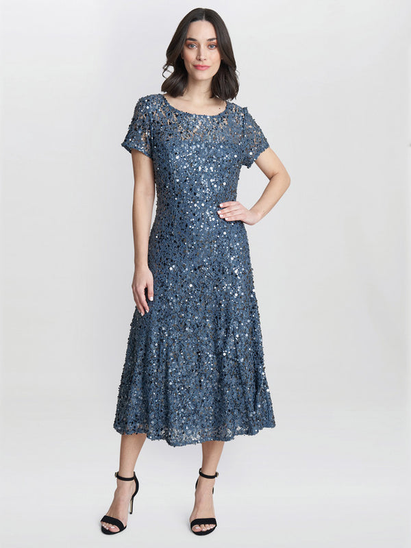 gina bacconi Andrea a-line dress with illusion neckline