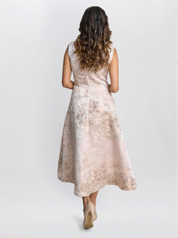 Gina Bacconi Ann-marie Metallic Jacquard Midi Dress