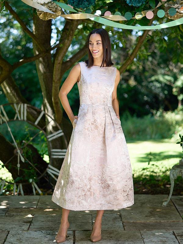 Gina Bacconi Ann-marie Metallic Jacquard Midi Dress