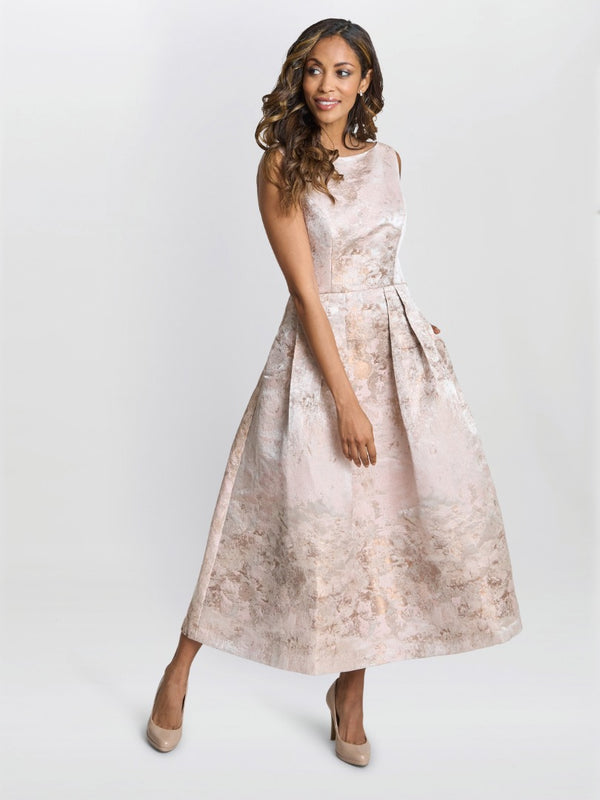 gina bacconi Ann-marie metallic jacquard midi dress