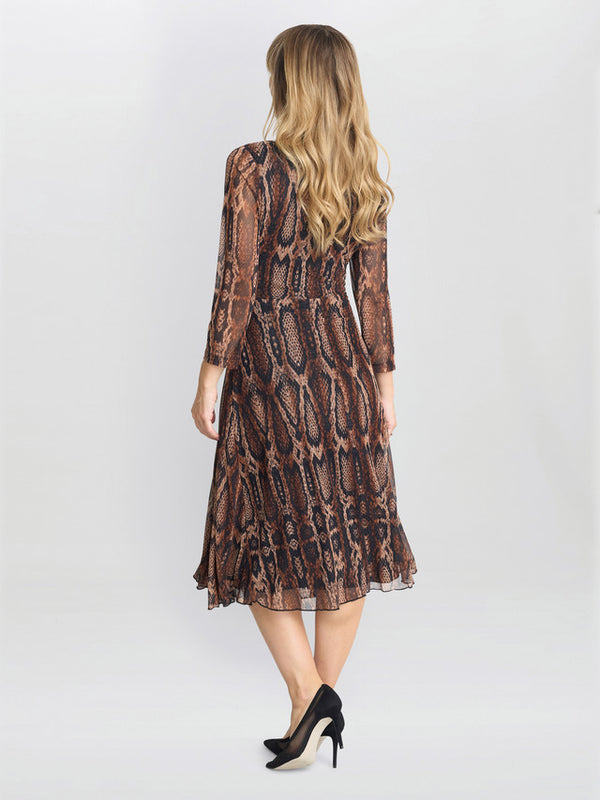 Gina Bacconi Anya Snake Print Long Sleeve Mesh Dress