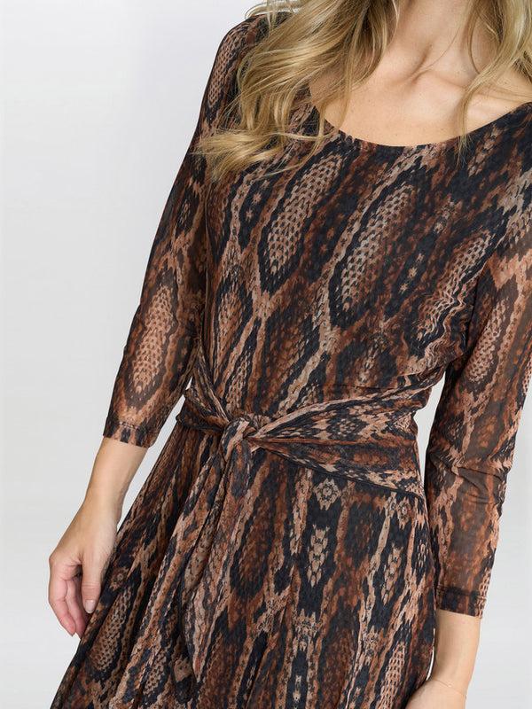 Gina Bacconi Anya Snake Print Long Sleeve Mesh Dress