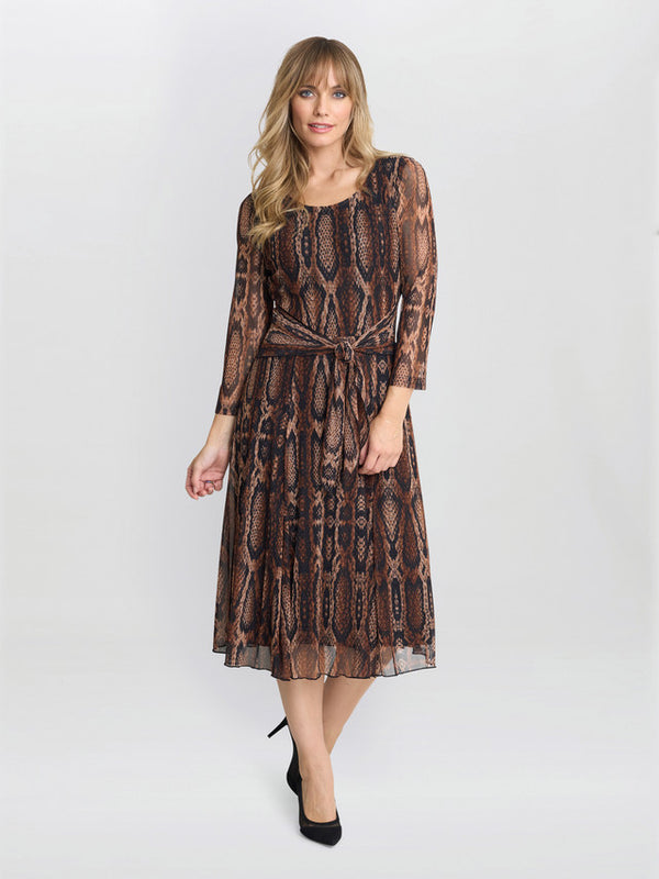 gina bacconi Anya snake print long sleeve mesh dress