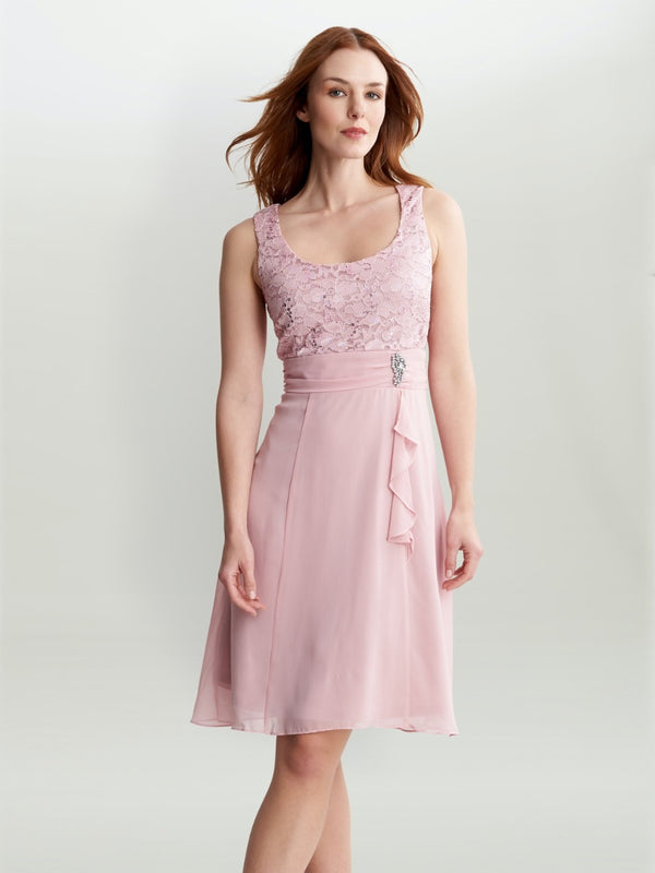 Gina Bacconi Aribelle Short Empire Waist Jacket Dress With Tie Waist Detail And Lace Bodice