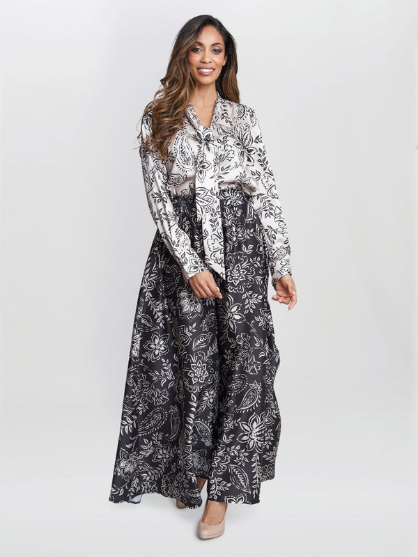 Gina Bacconi Avril Satin Pussy Bow Blouse WHITE / BLACK