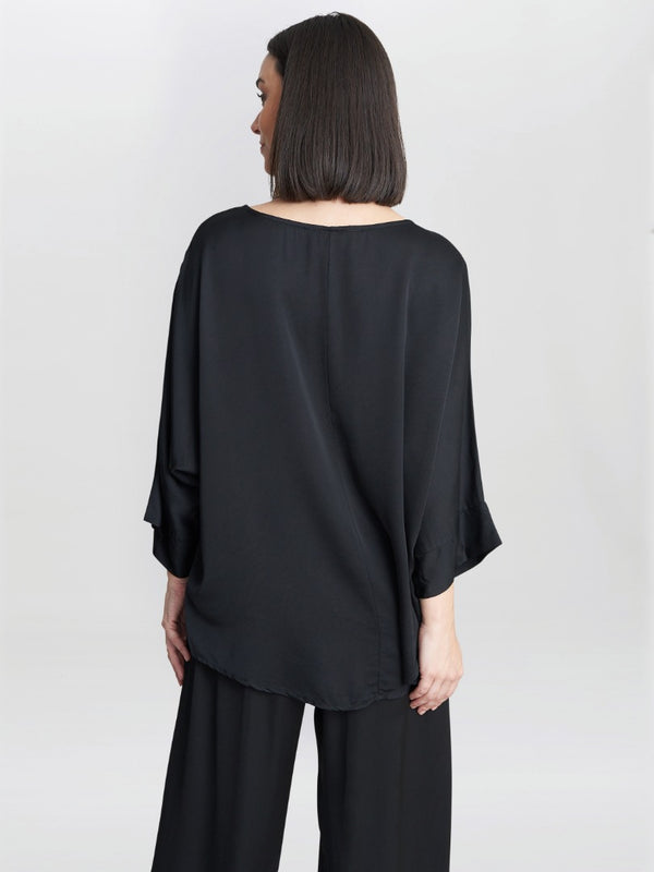 Gina Bacconi Berenice Washed Satin Look Pull On Blouse BLACK